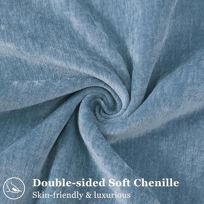 decorUhome Chenille Blue Grey Velvet Throw Pillow Covers 12x20 Set of 2 | Fall Soft Lumbar Couch Decorative Modern Farmhouse Pillow Cases with Elegant Design for Sofa Bed Living Room Home Decor