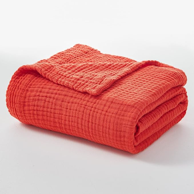 EMME Muslin Blankets for Adults Throw Blanket for Couch Breathable Gauze Soft Lightweight Airy Orange Rust Twin 60" x 80"