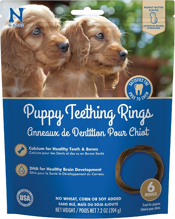 N-Bone Puppy Teething Rings, Peanunt Butter Flavor, Natural Puppy Teething Chews & Chew Treats, Helps Soothe Teething Gums, Calcium Enriched, 6 Rings
