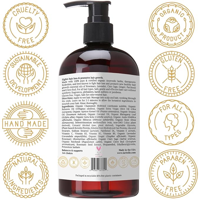 Laritelle Organic Anti-Thinning Conditioner | Fortifying, Strengthening & Rejuvenating | Prevents Hair Loss and Shedding, Promotes New Hair Growth | Ayurvedic Herbs, Lavender, Ginger, Rosemary