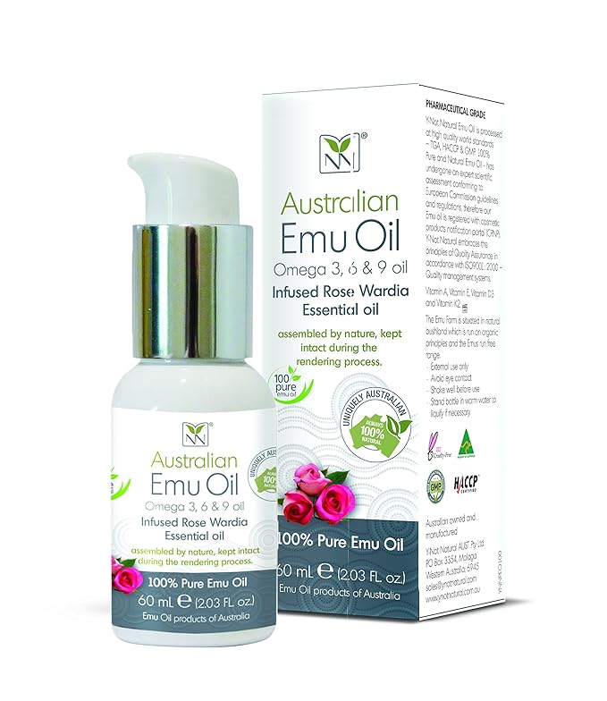 Y Not Natural Pure Emu Oil - Organic Moisture for Face, Body, Hair, Scalp & Nails - Rich in Omega 3-6-9, Vitamins & Essential Minerals - Australian Emu Oil (60ml) 2.03 fl oz - Rose Wardia