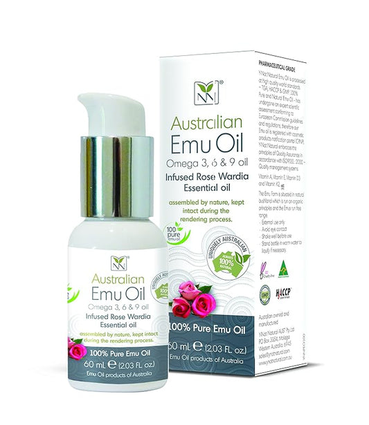 Y Not Natural Pure Emu Oil - Organic Moisture for Face, Body, Hair, Scalp & Nails - Rich in Omega 3-6-9, Vitamins & Essential Minerals - Australian Emu Oil (60ml) 2.03 fl oz - Rose Wardia