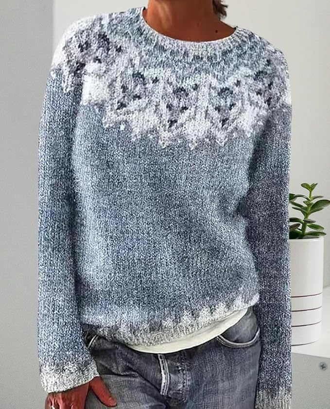 Zhyaj Fair Isle Sweater for Womens Winter Long Sleeve Vintage Knitted Sweater Casual Fall Crew Neck Pullover Sweaters