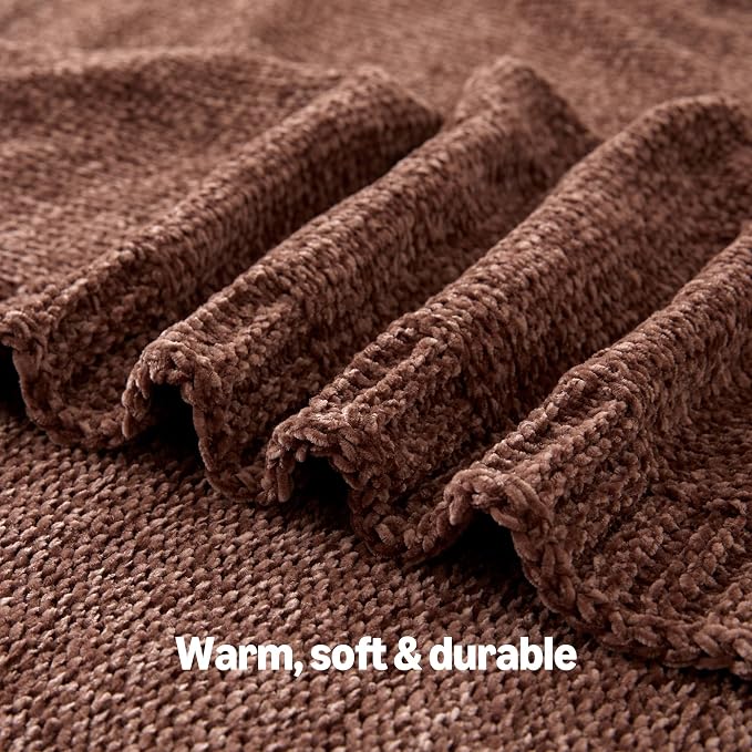 Amazon Basics Chunky Chenille Knit Throw Blanket for Couch, Bed and Sofa, Soft and Warm Lightweight Jersey, 50"×60", Brown