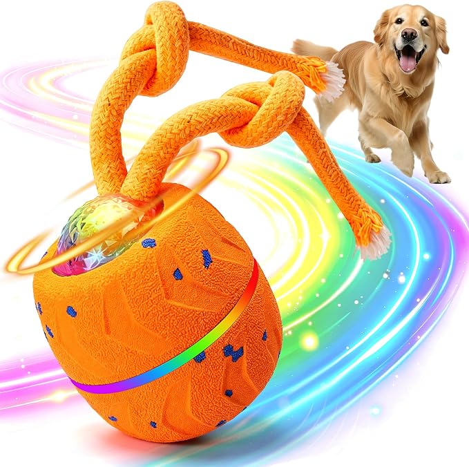 Interactive Dog Toy Ball, Automatic Bouncing Rotating, Realistic Dog Barking Sounds, E‑TPU, IP54, Rechargeable, Small/Medium/Large Dogs, Indoor/Outdoor（Light Orange）