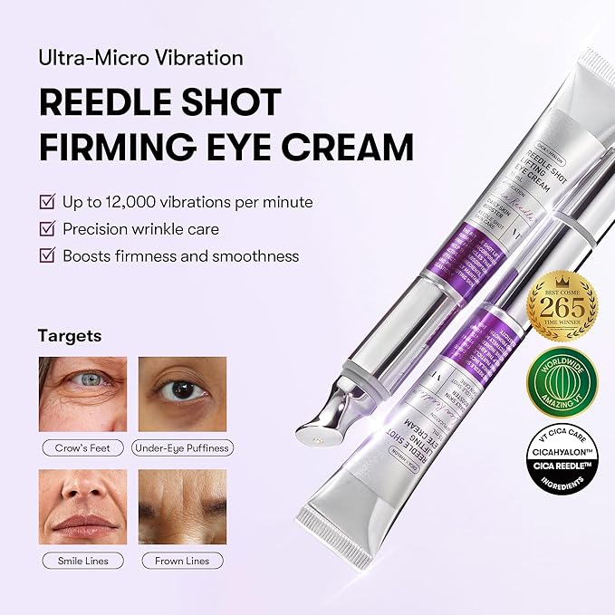 VT COSMETICS Reedle Shot Firming Eye Cream (0.51 fl oz / 15 ml), Micro-Vibration Eye Treatment for Wrinkles & Elasticity, Peptide & Hyaluronic, Korean Skincare