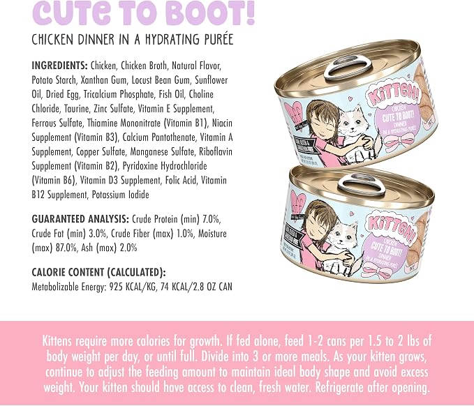 Weruva B.F.F. Kitten Food, Cute to Boot with Chicken in a Hydrating Puree, 2.8oz Can (Pack of 12)