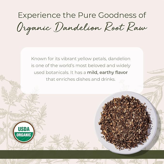 Starwest Botanicals Organic Raw Dandelion Root - Loose Leaf Herbal Tea, Cut & Sifted, Certified Kosher, Non-GMO, Caffeine-Free - Bulk 1 lb Bag