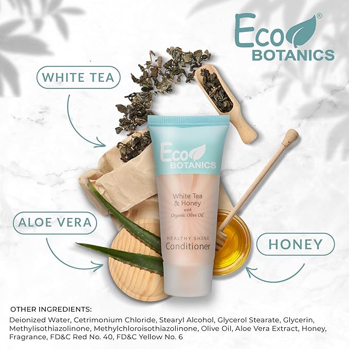 Travel Size Hotel Conditioner 20 Count 0.85 oz Bottles Guest Amenities | Vacation Rentals and Short Term Rentals Paraben Free White Tea Scent Infused with Aloe Honey and Olive Oil by Eco Botanics