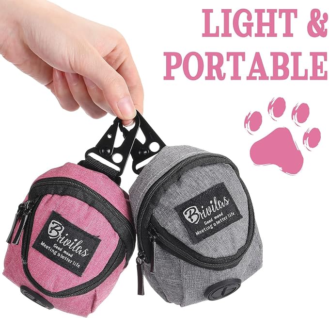 Talltalk 2 Pieces Dog Treat Pouch Pet Dog Poop Holder, Pink,Grey | Pet Waste Dispenser with Zipper Treat Pouch, Clip Attaches to Leashes, Hands-free Walks, Bottom Outlet for Quick Access