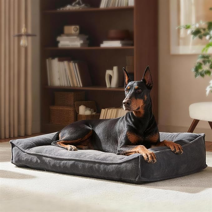 FURTIME XXL Orthopedic Dog Beds Large Sized Dog, Extra Thick Dog Couch 48" | Supportive Pet Sofa, Ergonomic Slant Dog Beds with Removable Washable Cover, Ultra Soft Surface & Non-Slip Bottom, Grey
