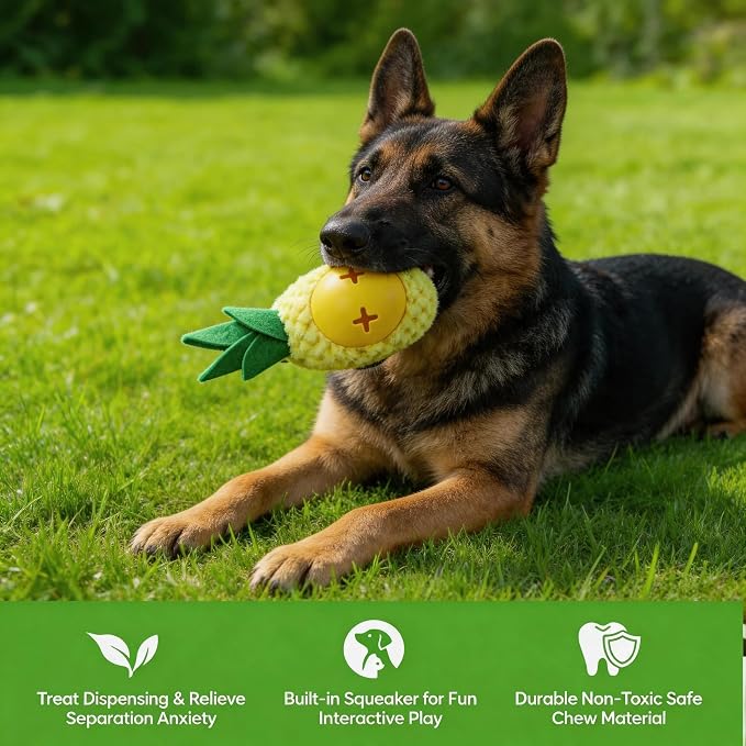 Pineapple Dog Squeaky Treat Dispensing Toy, 8" Chew Toy