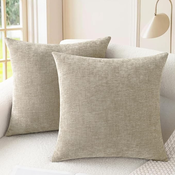 CaliTime Decorative Couch Throw Pillow Covers 20 X 20 Inches Light Taupe | Pack of 2, Cozy Chenille Cushion Cases for Sofa Bed Living Room Farmhouse Home