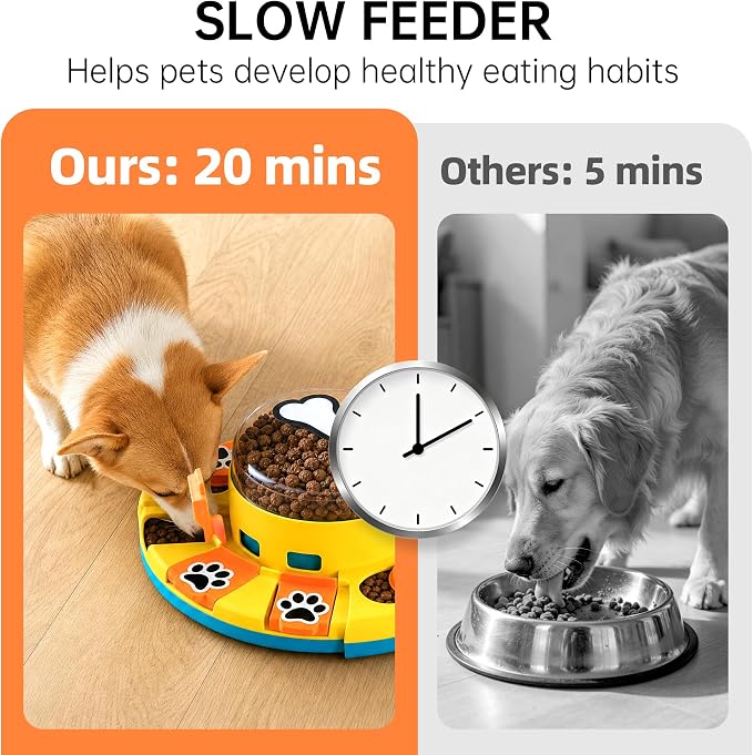 Dog Puzzle Toy 2 Levels, Slow Feeder, Pup Food Treat Feeding Dispenser for IQ Training and Entertainment for All Breeds,Blue with Pattern