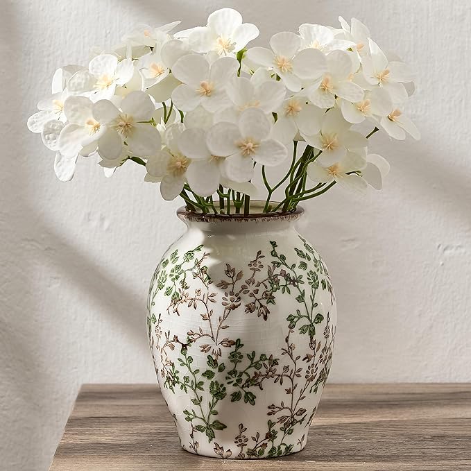 5.63" Ceramic Flower Decorative Antique Vase, Vintage Rustic Chinoiserie Floral Vase for Home Decor, Living Room, Bookshelf, Office, Entryway, Garden, Chinoiserie Decor, Tuscan Decor