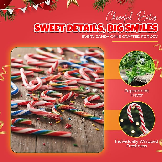 Christmas Candy Canes Assorted Flavors, Tutti Frutti, Blue & White Peppermint Sticks, Red Cherry Mix, Large Candy Canes Individually Wrapped Bulk Christmas Candy for Décor, Parties & Gifts – 100 Count