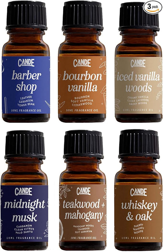 CANDECraftCo Premium Fragrance Oil Bundles – Diffuser Oils Fragrances Scented for Home, Candle Soap Making Supplies, Aromatherapy Blends for House (Masculine, 6-Pack)