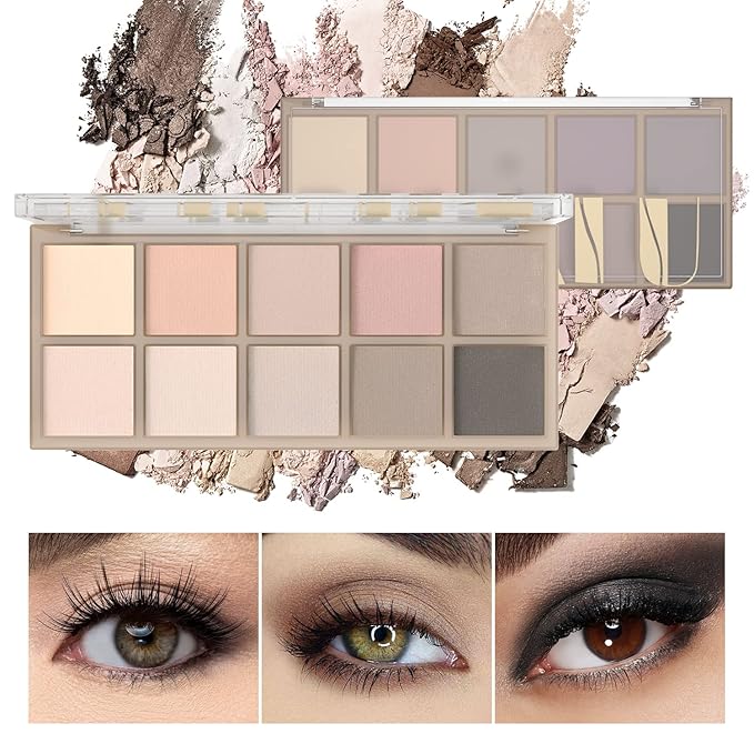 Sulily 10 Colors Nude Eyeshadow Palette,Gray Taupe Brown Matte Eye Shadow Makeup,Neutral Smokey,Blendable High Pigment,Long Lasting Waterproof Professional Beauty Makeup Kit,Women, Cement