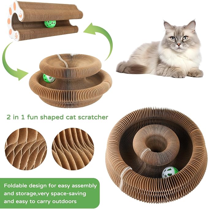 Goosheep 3 Pack Cardboard Cat Scratcher Board,Accordion Toy for Indoor Cats