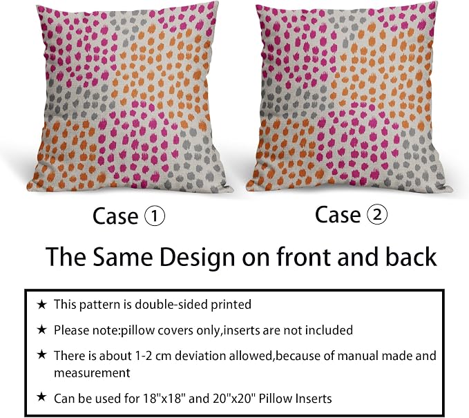 Pink Orange Grey Throw Pillow Covers 18x18 Set of 2 Hot Pink Preppy Room Decor Pillows Trendy 70s Colored Dot Decorative Print Outdoor Pillowcase Cushion Cover Linen Pillow Case for Sofa Couch Bed