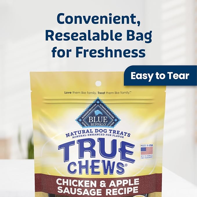 Blue Buffalo True Chews Chicken & Apple Sausage Dog Treats, 12 oz | Real Chicken First, Tender & Chewy, Made in the USA, No Artificial Preservatives