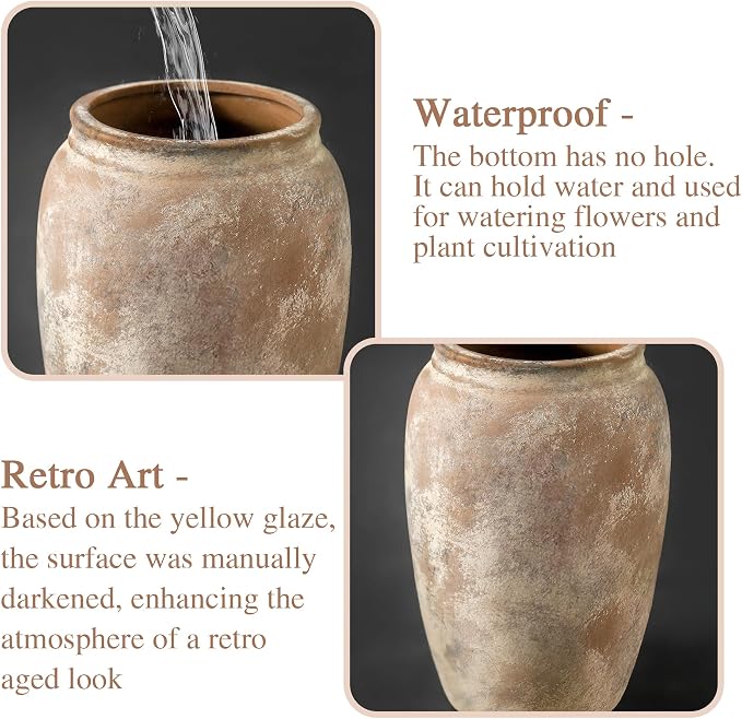 Rustic Ceramic Vase, 8.2 Inch Terracotta Rustic Vase, Farmhouse Decorative Vase Boho Decor, Christmas Decorative Vintage Flower Vase Home Decor, Living Room, Entryway, Holiday Wedding New Year Gifts