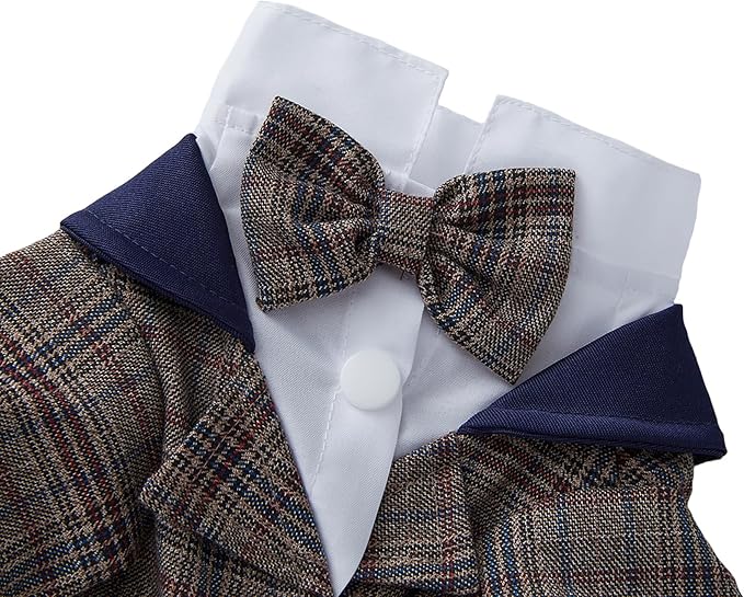 GabeFish Pets Wedding Jackets Suit for Dogs with Bow Tie Puppy Cat Formal Clothes Shirt Tuxedo (Brown, XL (Chest 18.8in/48cm))