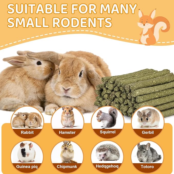 52Pcs Rabbit Chew Sticks, Guinea Pig Toys, Natural Timothy Hay Teeth Stick