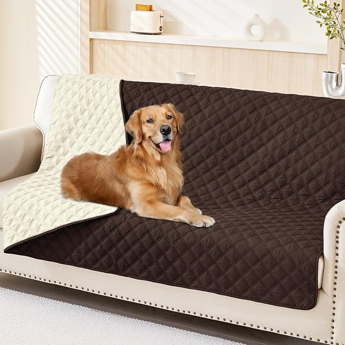Smiry Waterproof Reversible Pet Couch Covers for Dogs | Pet Friendly, Soft Fabric, Washable Sofa Furniture Protector for Dogs Cat Kids, Checkered (52"x82", Chocolate/Beige)