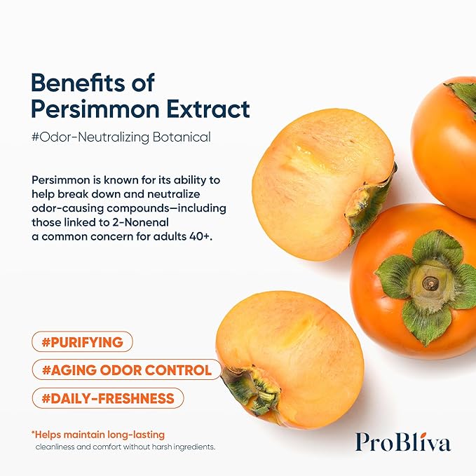 ProBliva Persimmon Body Wash for Aging Odor: Purifying & Deodorizing Body Wash for Older People Smell with Tea Tree Oil & Green Tea - Japanese Odor-Control Eliminator for Adults & Seniors - 33.8 fl.oz