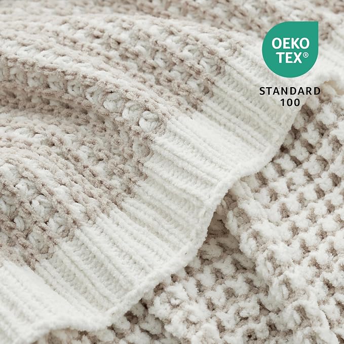 Knit Throw Blanket, Soft Chenille Cozy Breathable Pineapple Chunky Decorative Blanket for Couch, Bed & Sofa, French-Inspired Lightweight Warm Gift for Women, Beige, 60"x80"