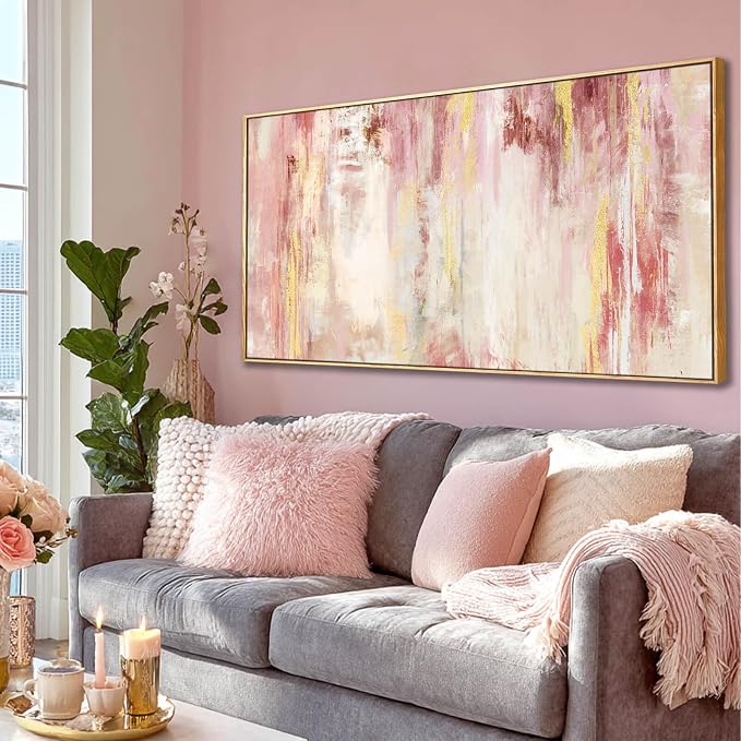 Abstract Pink Wall Art/Framed Artwork Wall Art/Oil Painting Home Decoration/Modern Art for Bedroom Living Room Home Office 20x40 Inches