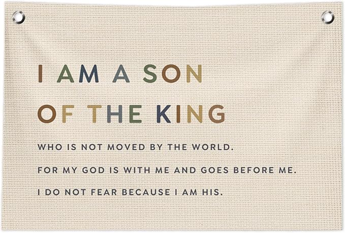 Christian Nursery Decor, Boy Nursery Wall Art, I Am a Son of the King Canvas Banner Wall Decor for Kids Boys Room Bedroom Playroom, 30x20 in