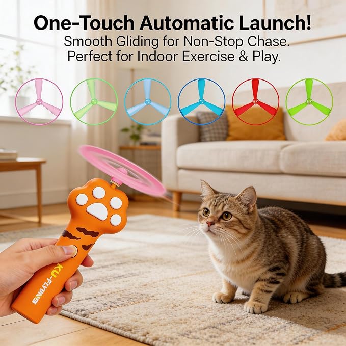 Cat Toy Disc Launcher,Rechargeable Interactive Cat Fetch Toy with 10 Discs | Cat Toys for Indoor Cats,Flying Cat Enrichment Toys for Adult Kittens Dog Playing,Hunting Tracking Toys for Outdoor Indoor