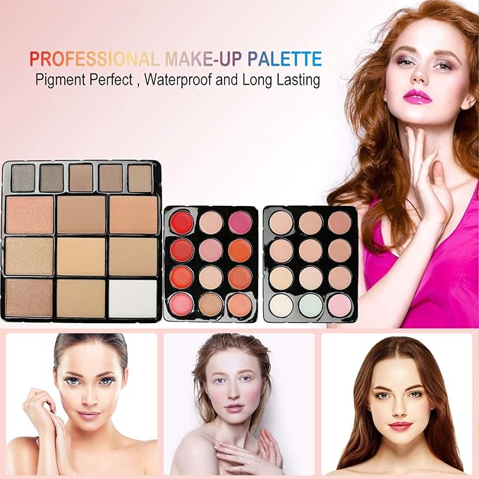 All-in-One Makeup Gift Set Carry All Makeup Kit for Women Full Kit With Aluminum Case Lipgloss Lipstick Concealer Blush Foundation Face Powder Eyeshadow Palette Cosmetic Palette #3