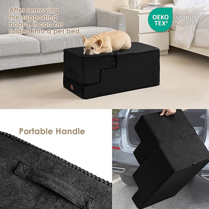 EHEYCIGA Dog Stairs for High Bed 22.5" H, 5-Step Dog Steps, Black | Pet Steps for Small Dogs and Cats for Bed, Non-Slip Balanced Pet Ramp Indoor