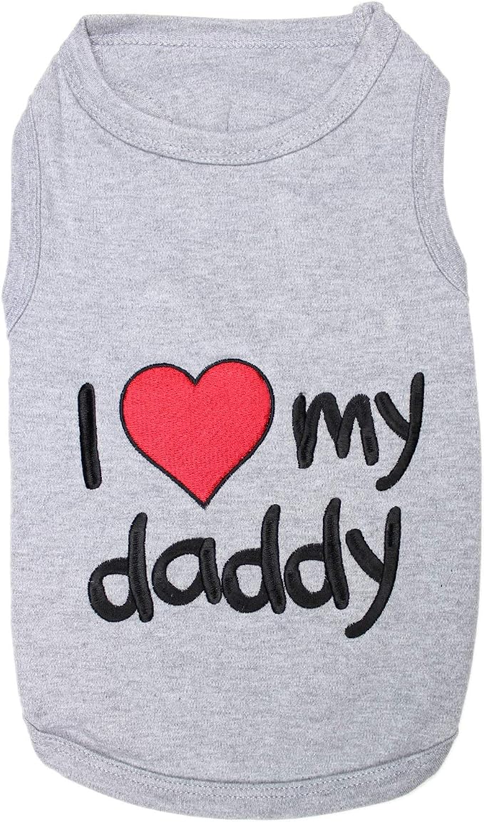 Parisian Pet Dog Shirt - 100% Cotton Shirts for Large Dogs - Grey Sleeveless Dogs Clothes - Lightweight and Breathable Puppy Clothes - Stretchy Dog Apparel - I Love My Daddy T Shirt for Pet