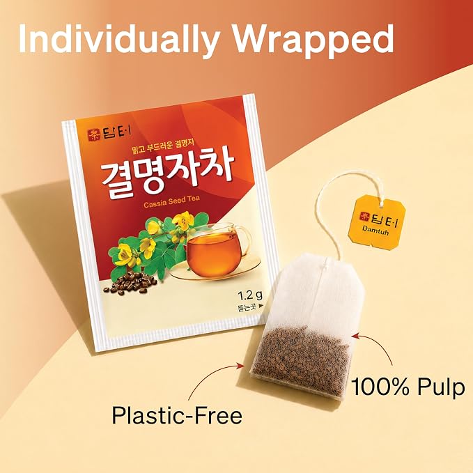 Damtuh Cassia Seed Tea – Traditional Korean Herbal Tea, Smooth & Caffeine-Free, 40 Tea Bags (1.2g each, Pack of 2)