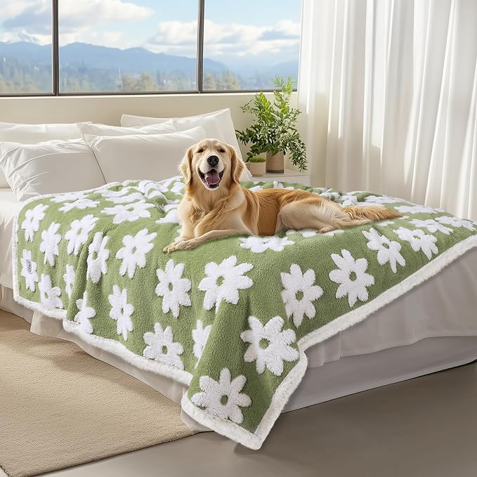Luciphia Waterproof Dog Blanket for Large Dogs Cats Soft Reversible Fleece | Puppy Pet Blanket, Indoor Cats, Washable Cute Cozy Throw, Bed Cover, Couch Furniture Protector Gift(85" x 57", Green)
