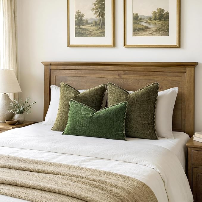 MIULEE Decorative Couch Throw Pillow Covers 18x18 Inch Olive Green 2 Pack | Farmhouse Pillow Covers with Stitched Edge, Soft Chenille Cushion Cases, for Sofa Bed Living Room Home Decor