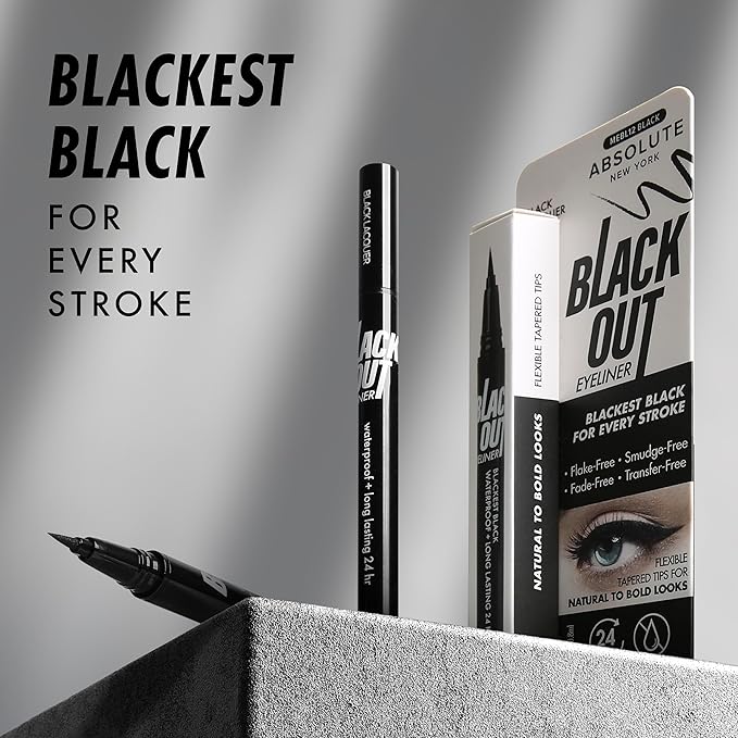 Absolute New York MEBL12 Black Out Eyeliner, Flexible Tapered Tip, Flake Free, Smudge Free