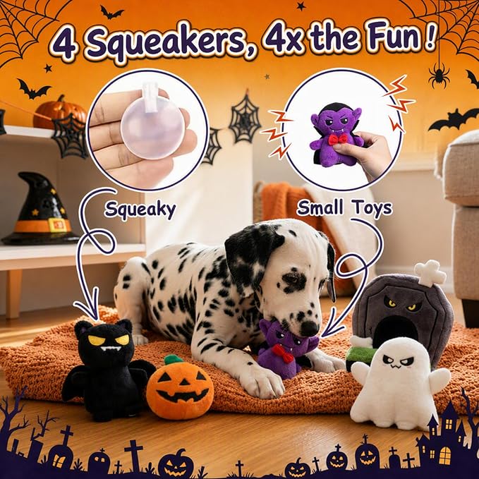 Hollypet Squeaky Hide and Seek Dog Toys for Small and Medium Dogs, Grave