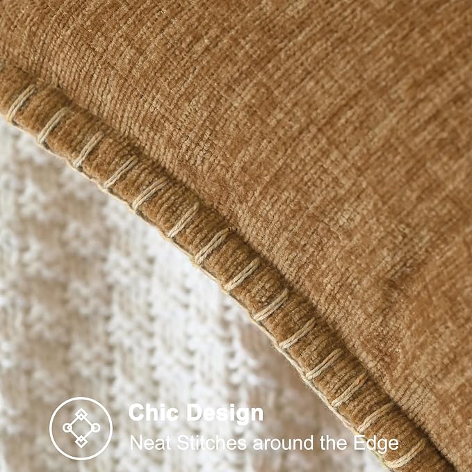 CaliTime Decorative Couch Throw Pillow Covers 20 X 12 Inches Apricot Brown | Pack of 2, Cozy Chenille Cushion Cases, Cotton Thread Stitching Edges, for Sofa Bed Living Room Farmhouse