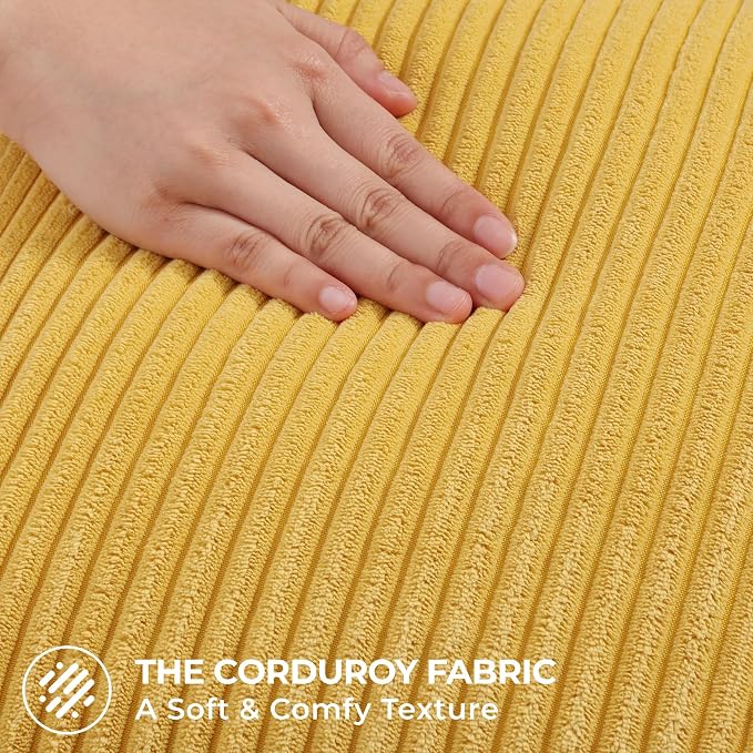 Mecatny Corduroy Fall Throw Pillow Covers 24x24 Set of 2 Mustard Yellow | Soft Striped Texture, Hidden Zipper Design, Neutral Boho Square Pillow Cases for Sofa Couch Living Room Bedroom, Home Décor