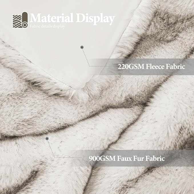 Luxury 1000GSM Faux Fur Throw Blanket, Super Heavy Thick Warm Cozy Blankets for Couch Bed Sofa, Plush Fuzzy Elegant Soft Reversible Mink Blanket for Living Room Bedroom, Twin Size,White