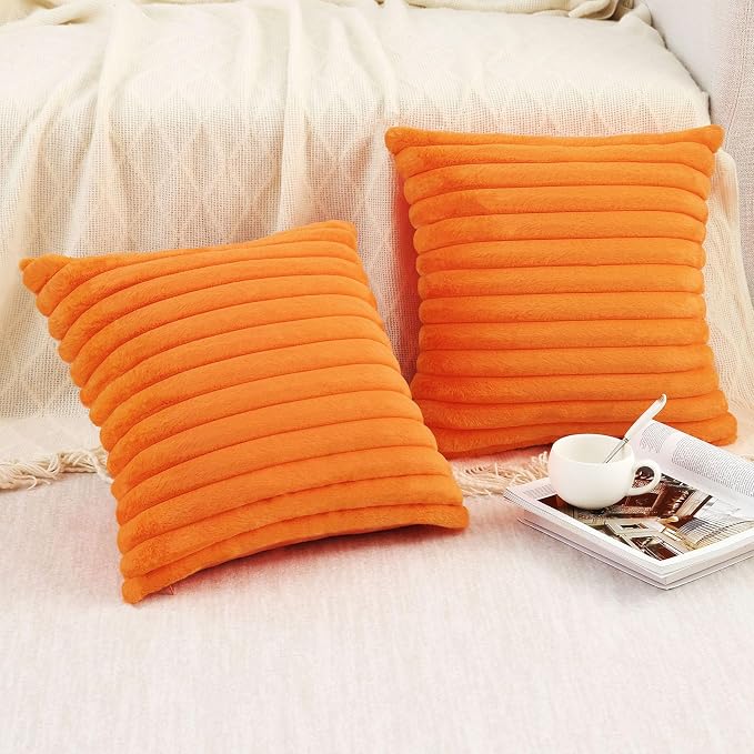 Pallene Faux Fur Fall Throw Pillow Covers 20x20 Set of 2, Burnt Orange | Luxury Plush Texture, Striped Design, Cozy Soft Touch, Modern Home Accent Decor for Couch, Sofa, Bed, Living Room