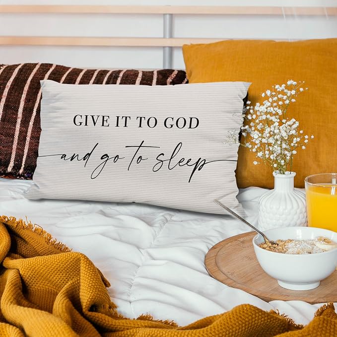 Give It to God and Go to Sleep, Decorative Corduroy Pillows Cover for Bed,Corduroy Pillows Cover for Bed,12x20 Inch Pillow Case,Decorative Corduroy Pillows Cover for Room（Cream 12" x 20"）