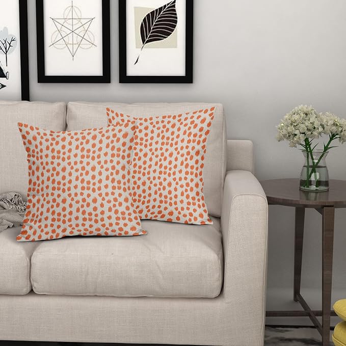 Orange Cream Pillow Covers 16x16 Set of 2 Boho Design Polka Dot Throw Pillows Modern Brush Strokes Print Decorative Outdoor Pillowcase Square Cushion Cover Linen Pillow Case for Home Sofa Couch Bed