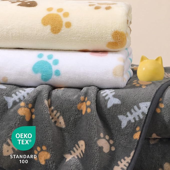 Luciphia 3 Pack Cute Cat Blankets Cozy Small Throw for Pet Puppy,30"x20" | 280GSM Fuzzy Kitten Pet Blankets Washable for Crate Bed Couch Car Indoor - Puppy Essentials Dog Gift