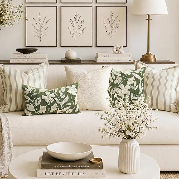 Decorative Throw Pillow Cover 20x20 Inch, Olive Green Floral Tufted Velvet Accent Pillow Case for Sofa Bed Living Room, Cover Only